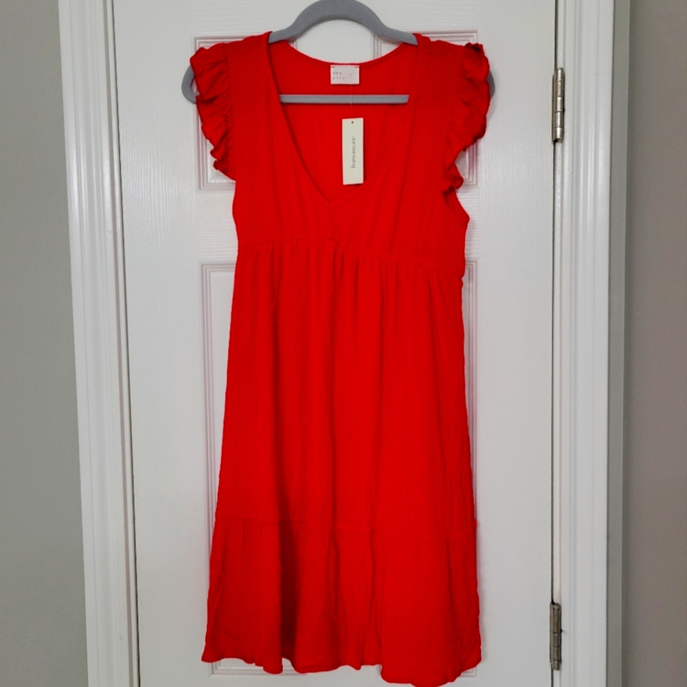 NWT Francesca's Red Mini Vneck Dress - Small